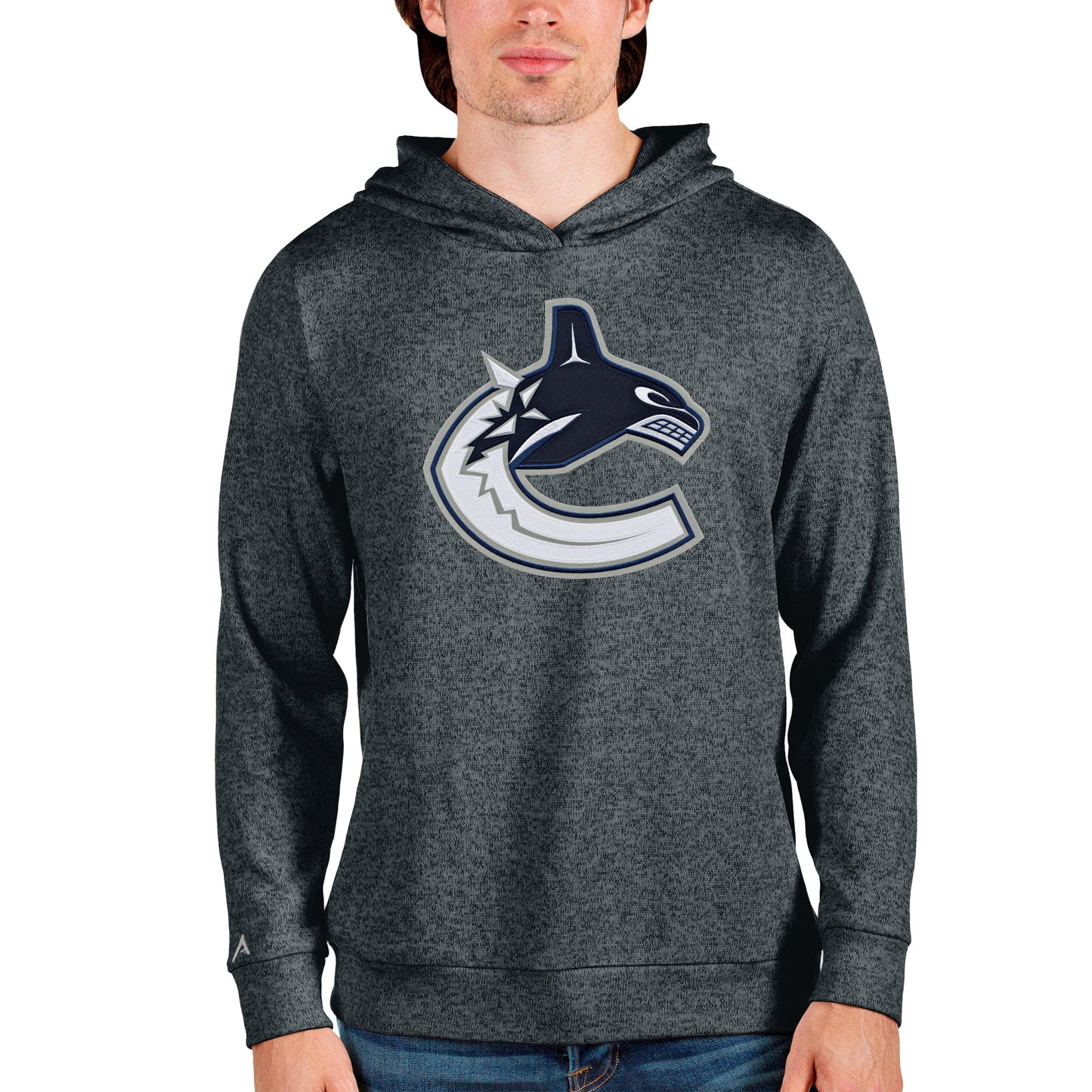 Men's Antigua Heathered Charcoal Vancouver Canucks Absolute Pullover Hoodie