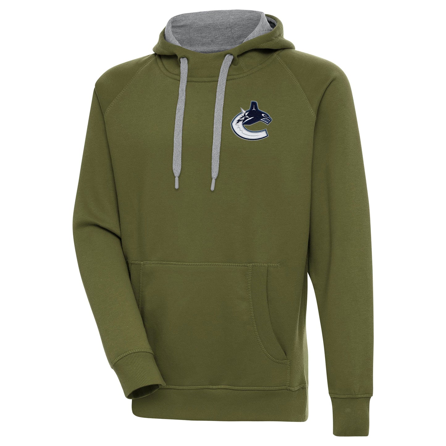 Men's Antigua Olive Vancouver Canucks Victory Pullover Hoodie