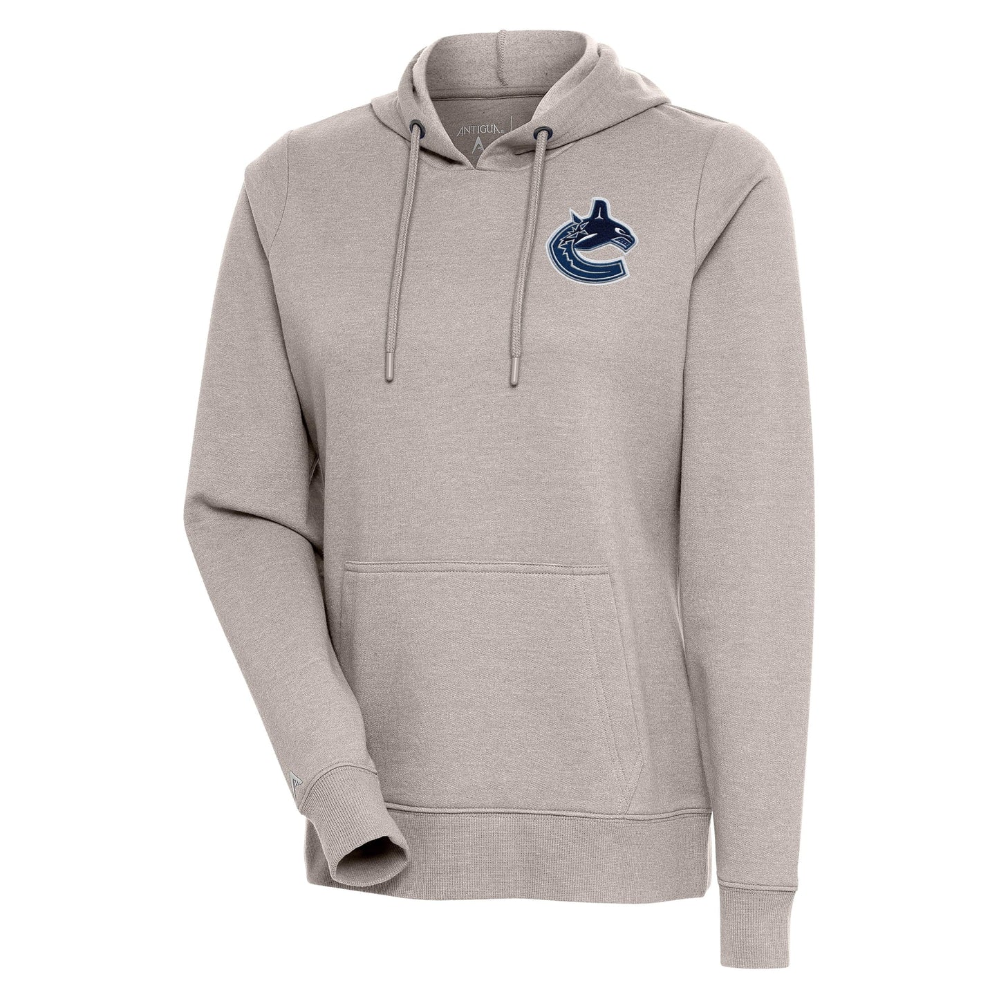 Women's Antigua Oatmeal Vancouver Canucks Action Chenille Pullover Hoodie