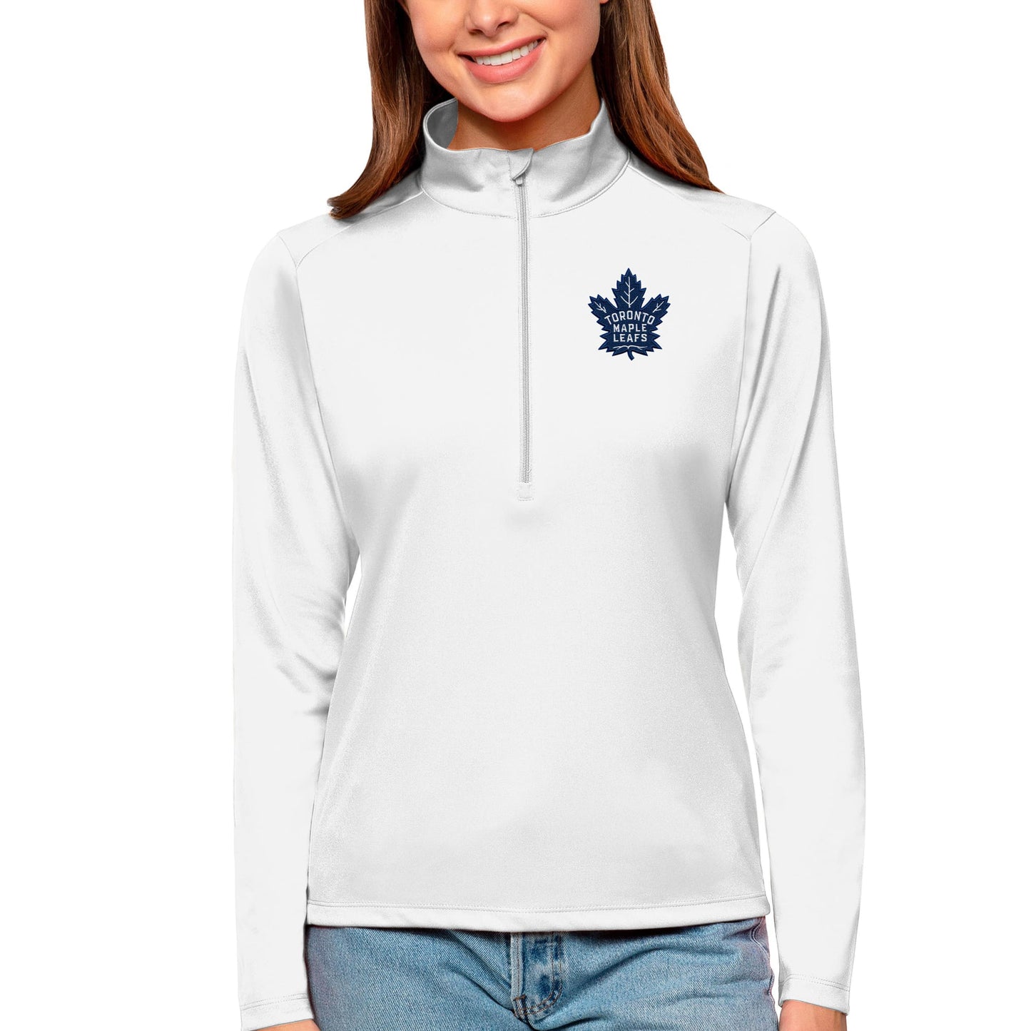 Women's Antigua White Toronto Maple Leafs Tribute Quarter-Zip Pullover Top